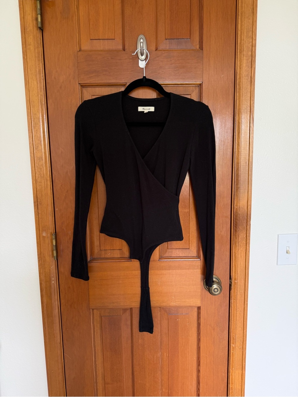 Madewell Black Wrap-Front Long-Sleeve Bodysuit